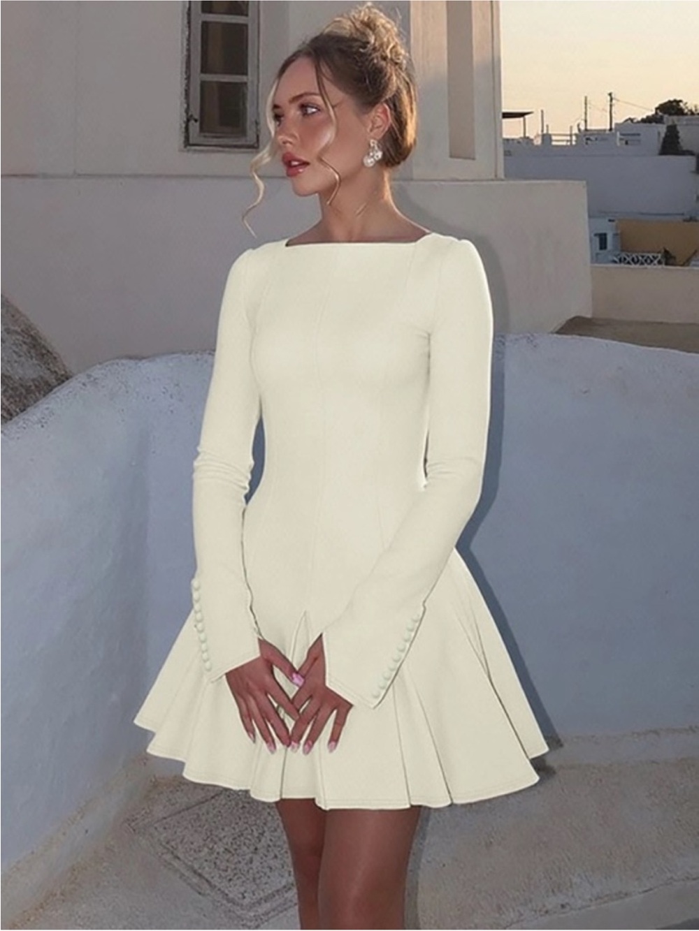 House of CB Francesca Cream Long Sleeve Dress size XS longer length NWOT